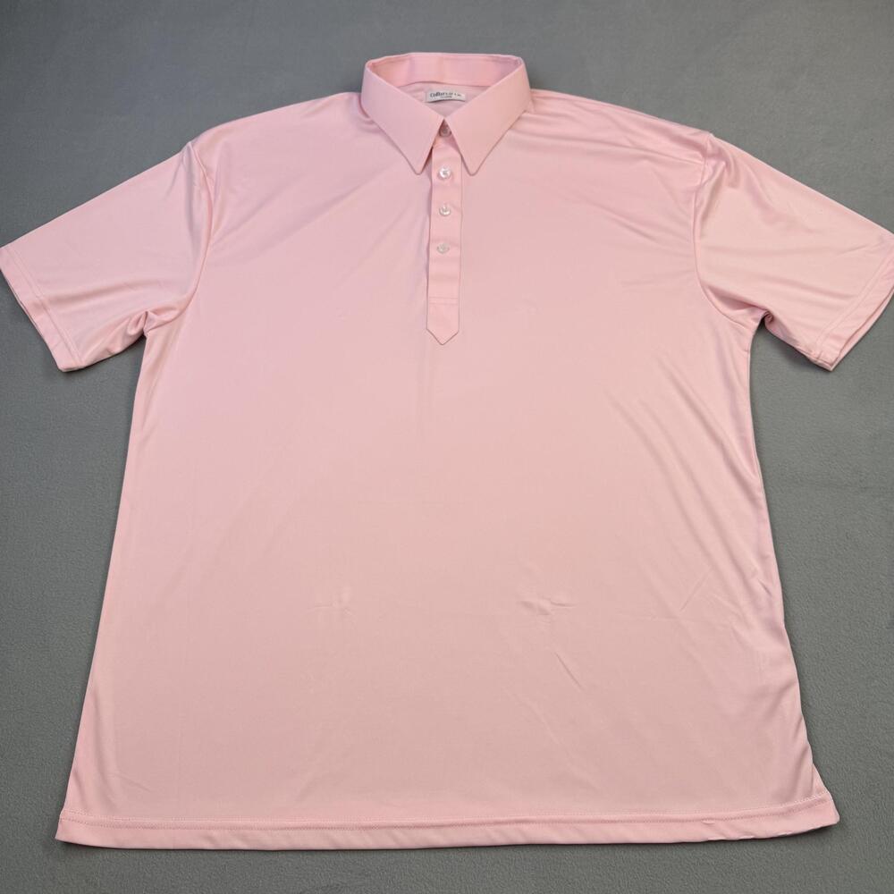 Collars & Co. Polo Shirt Mens 2XL Pink Solid Dress Collar Polyester Knit